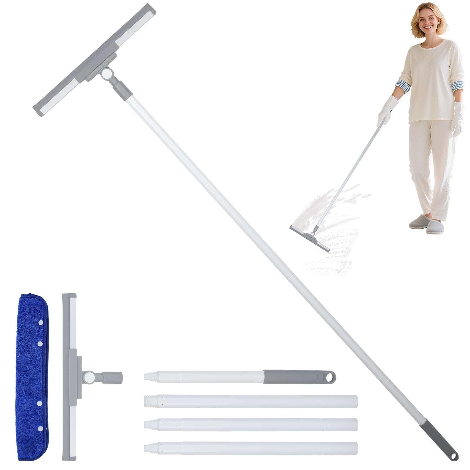 Lavavetri per doccia, estensibile, in silicone, manico telescopico, 97 cm, lavavetri per finestre, per legno, vetro, cemento, piastrelle, nero