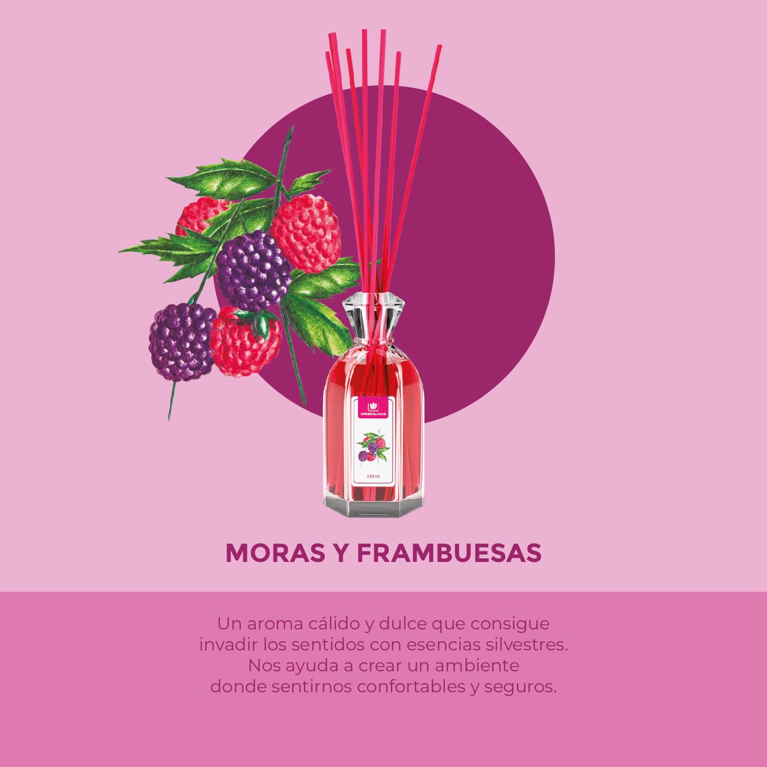 CRISTALINAS | Pack Ambientadores | Aroma Moras y Frambuesas | Mikado 180ml | Mikado 90ml | Mikado 35ml | Ambientador para coche 6ml (Moras y Frambuesas)