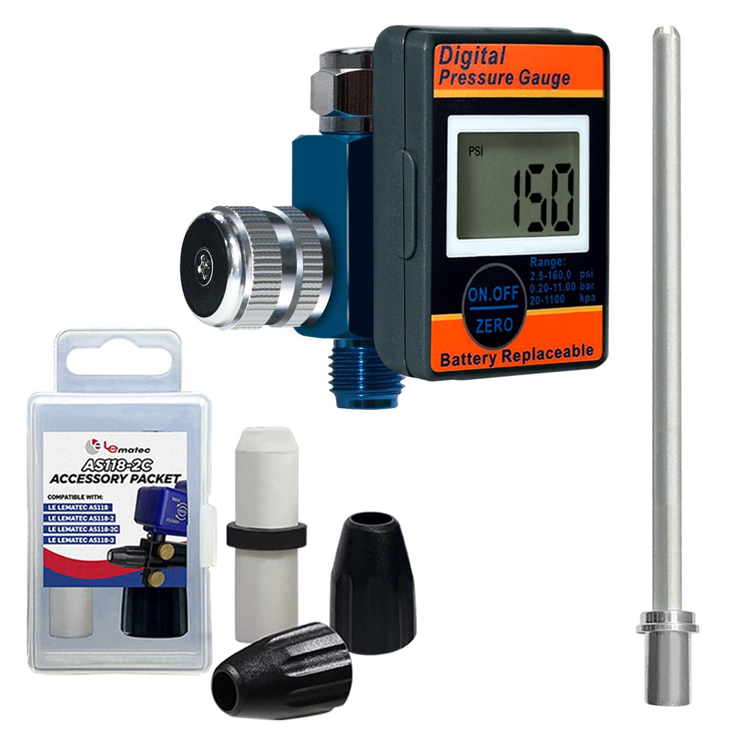 Complete LE LEMATEC Sandblasting Kit: Air Regulator, Sandblaster, and Accessory Set (DAR01B+Long Tip+Accessory Packet)