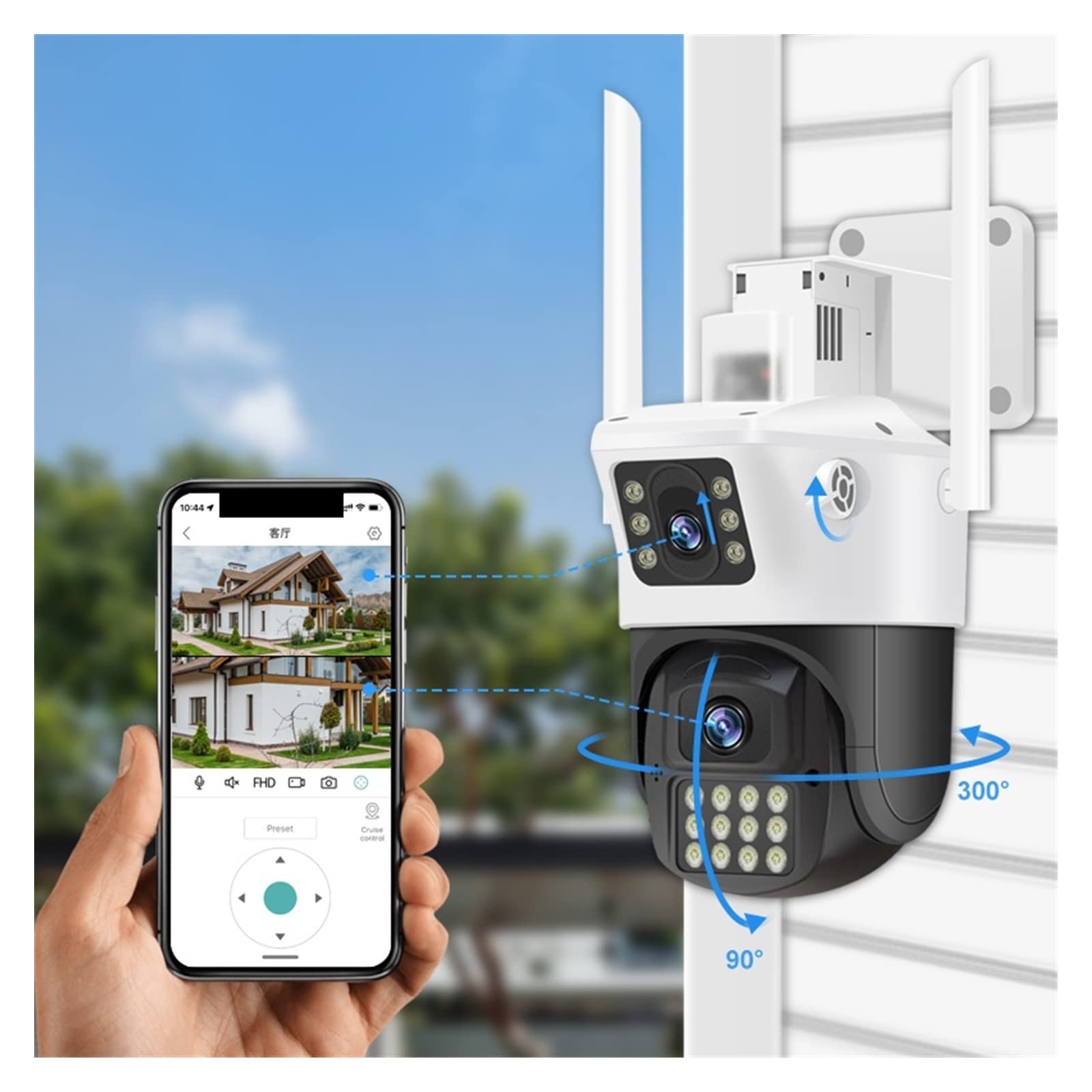 Kamera bezpieczeństwa zewnętrzna, 4MP PTZ Dual Lens Podwójny ekran Kamera IP Outdoor Auto Track Security Night Vision CCTV Surveillance Police Light Alarm Kamera bezpieczeństwa domowego WiFi z widokie