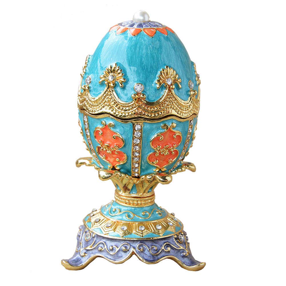 Œuf de Pâques bleu russe objets de collection décoratifs sculptures maison métal vintage
