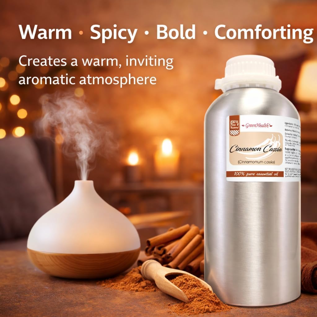 GreenHealth Cinnamon Essential Oil (Cassia) - 32 fl oz - 100% Pure Cinnamon Cassia Essential Oil - Aluminum Bottle - Aromatherapy Oil for Diffuser, Candle Making, Soap Making, DIY Blends