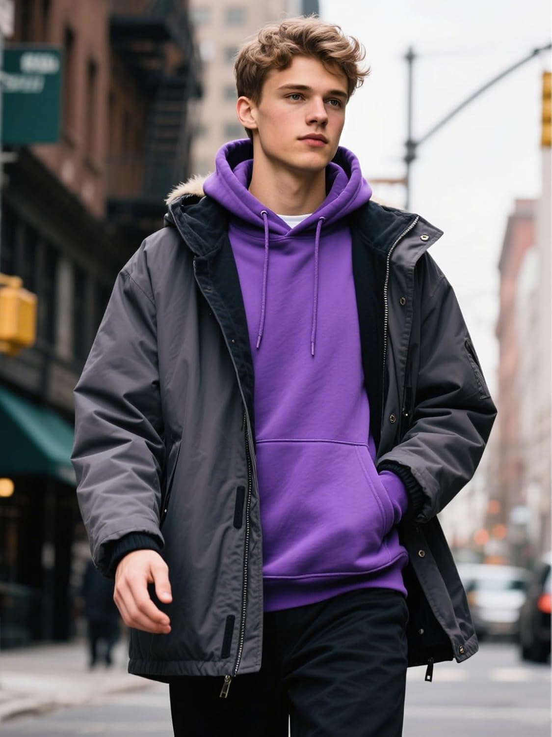 Men's Hoodies Pullover Hooded Sweatshirt Midweight Athletic Hoodie for Men Long Sleeve Fleece Sweat Shirt with Pocket - Image 5