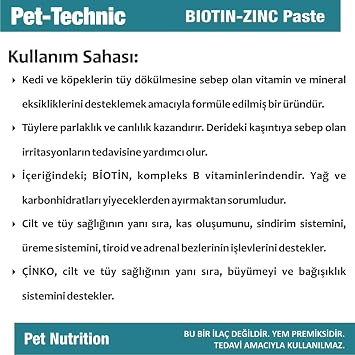 Biotin Zinc Paste – Kedi ve Köpekler İçin Deri ve Tüy Bakımını Destekleyen Biotin & Çinko İçerikli Takviye Macunu – 100g