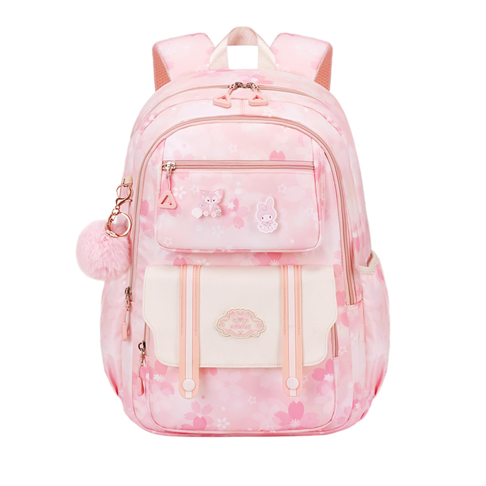 quvup Girl backpack,Kids Backpack for Girl Kawaii Lightweight School Backpack Anti-theft Back Pocket Print Flowers Elementary Bookbag (Pink)