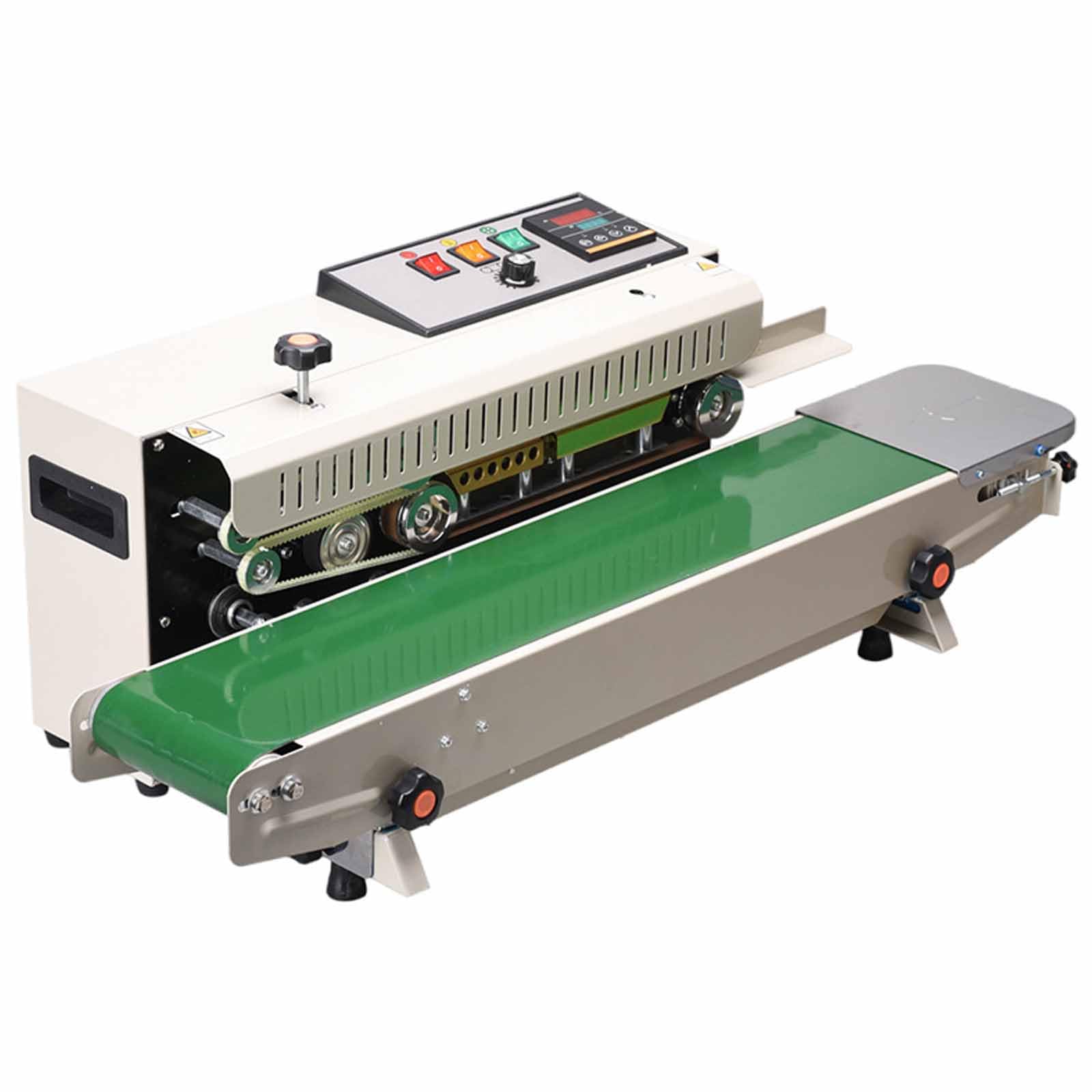 LIULIQ Continuous Bag Band Sealing Machineol, 600W Automatic Horizontal Band Sealer & Embossing, 0-12m/Min, 6-12Mm Sealing Width, 0-300°C Temp Control, for Commercial Packaging Bag Sealing