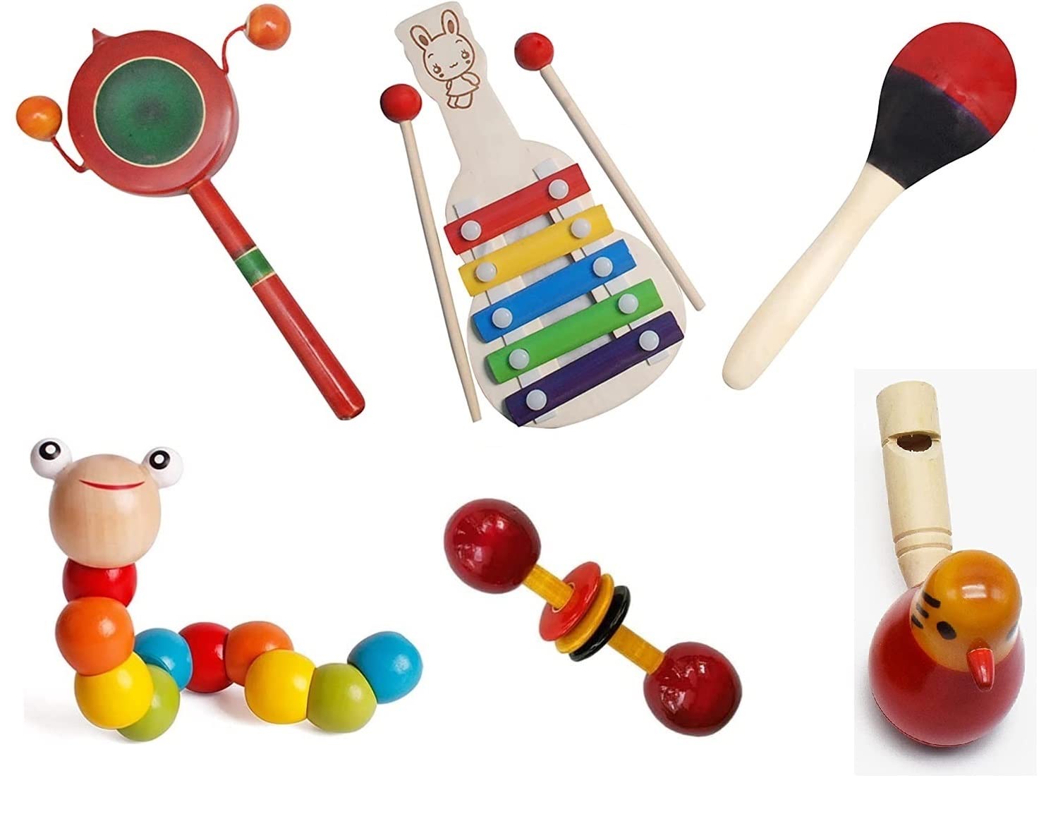 Channapatna Toys Wooden Rattles for Baby & Bird Whistle & Shaker, Twisting Toy Infants, New Born Babies Toys (0+ Years) - Set of 6 pcs - Multicolor (B0BVBVSZF3) Amazon Price History, Amazon Price Tracker