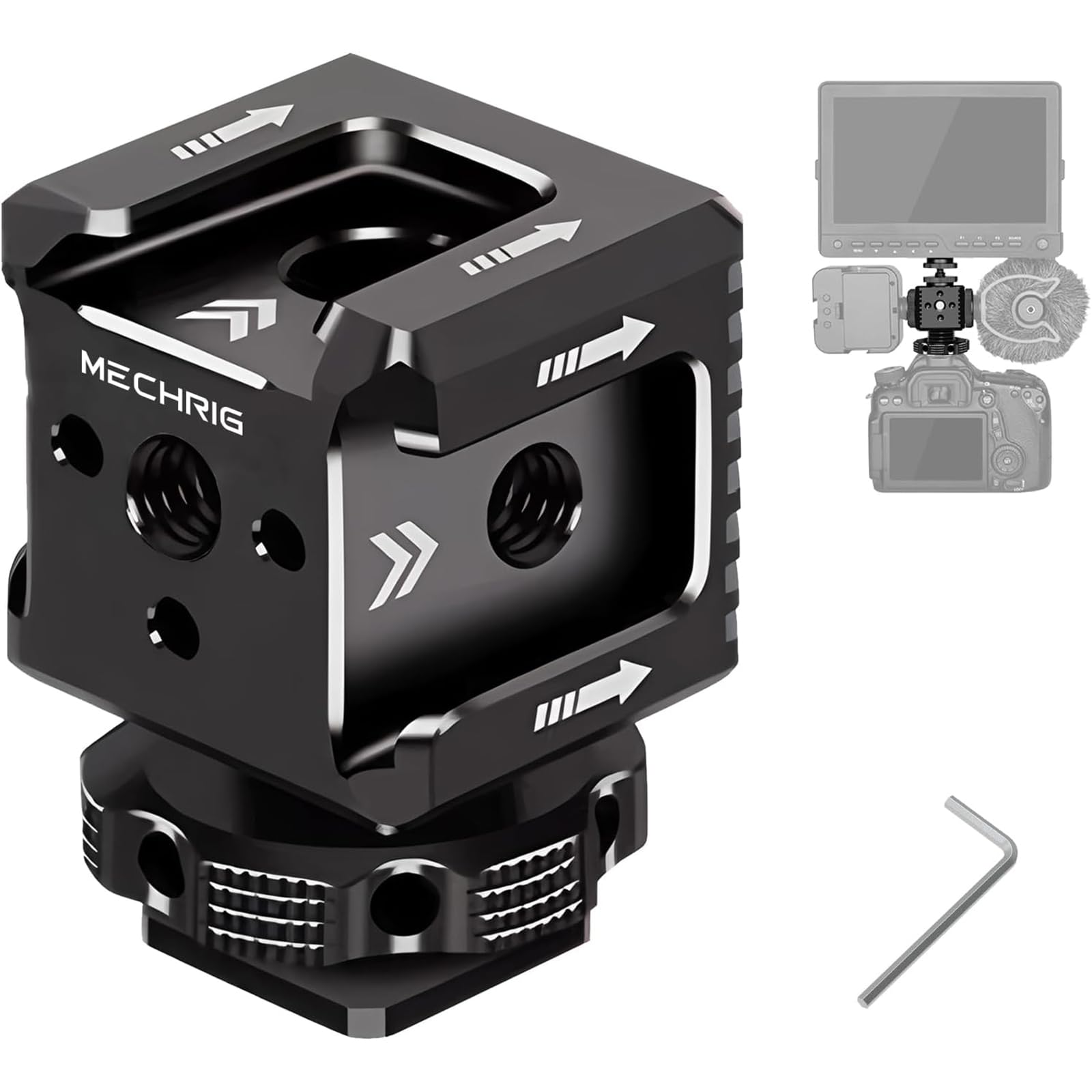 Supporto triplo per slitta fredda con filettatura da 1/4", staffa di estensione hot shoe in alluminio per fotocamera con 3 porte per slitta fredda per monitor con luce video a LED, microfono