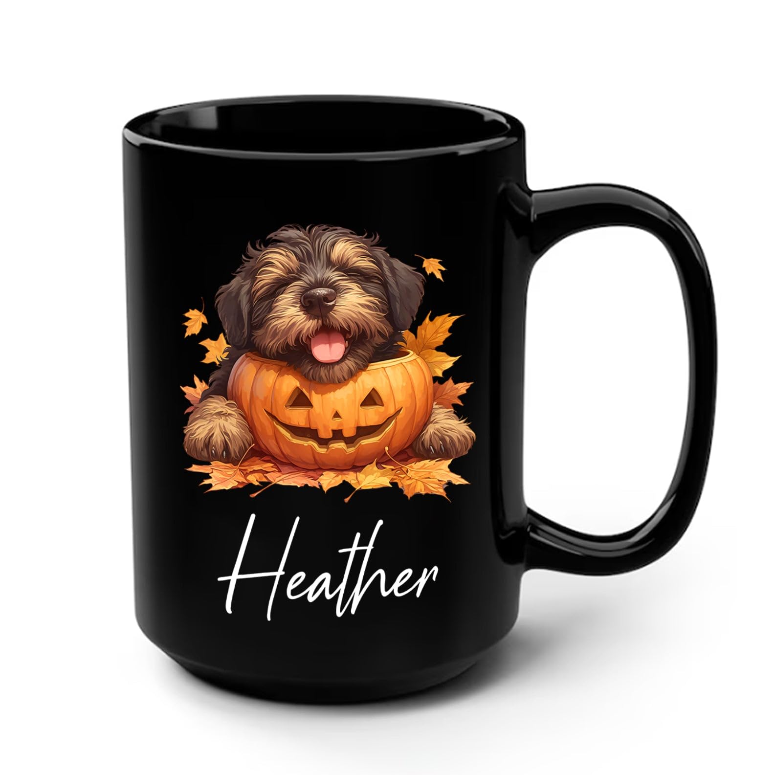 Pet Dog Tea Cups, Dog Cup Gift for Irish Wolfhound Dog Owner, Personalized Irish Wolfhound Dog Mugs, Custom Name Dog Pottery Cup, Autumn Irish Wolfhound Dog Coffee Mug, Black Mugs 11oz 15oz