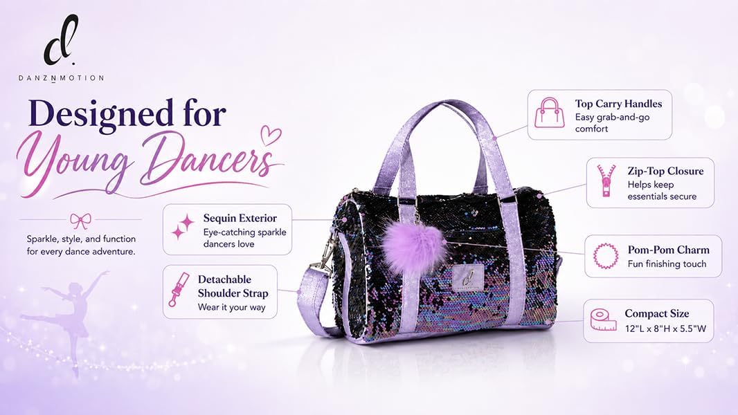 Danz N Motion Girls Dance Duffle Bag B25505 Dazzle Berry Duffle with Sequins 12"L x 8"H x 5.5"W image 3