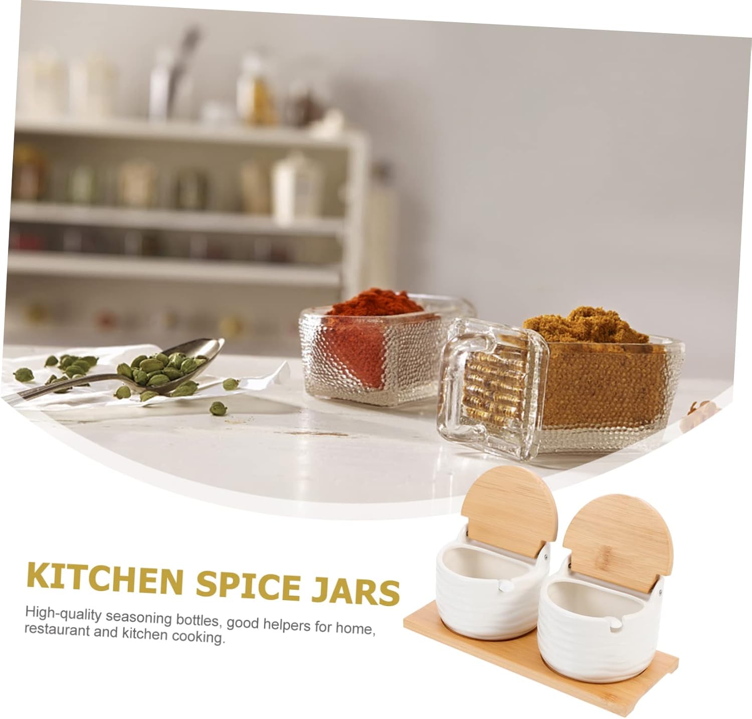 STOBAZA Kitchen Condiment Pots Seasoning Storage Box Salt Pepper Shaker Set Large Capacity