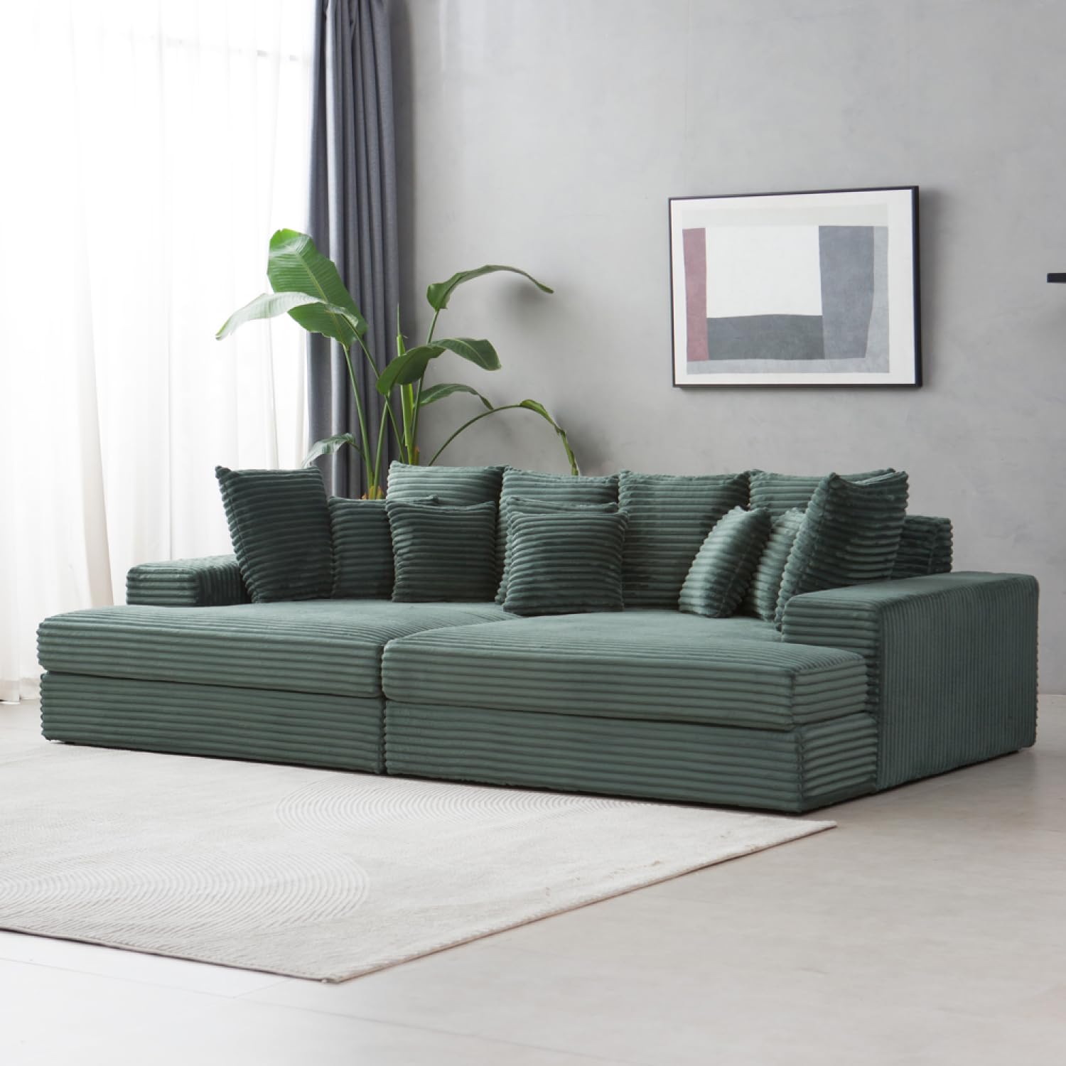 CONCEPTO FÁBRICA | Sofá Cardiff 4 plazas Pan Verde | Módulos simétricos | Cojines Desenfundables | Asiento profundo y confort Mediados de granja | Diseño Chic e Casual | Estructura de madera maciza