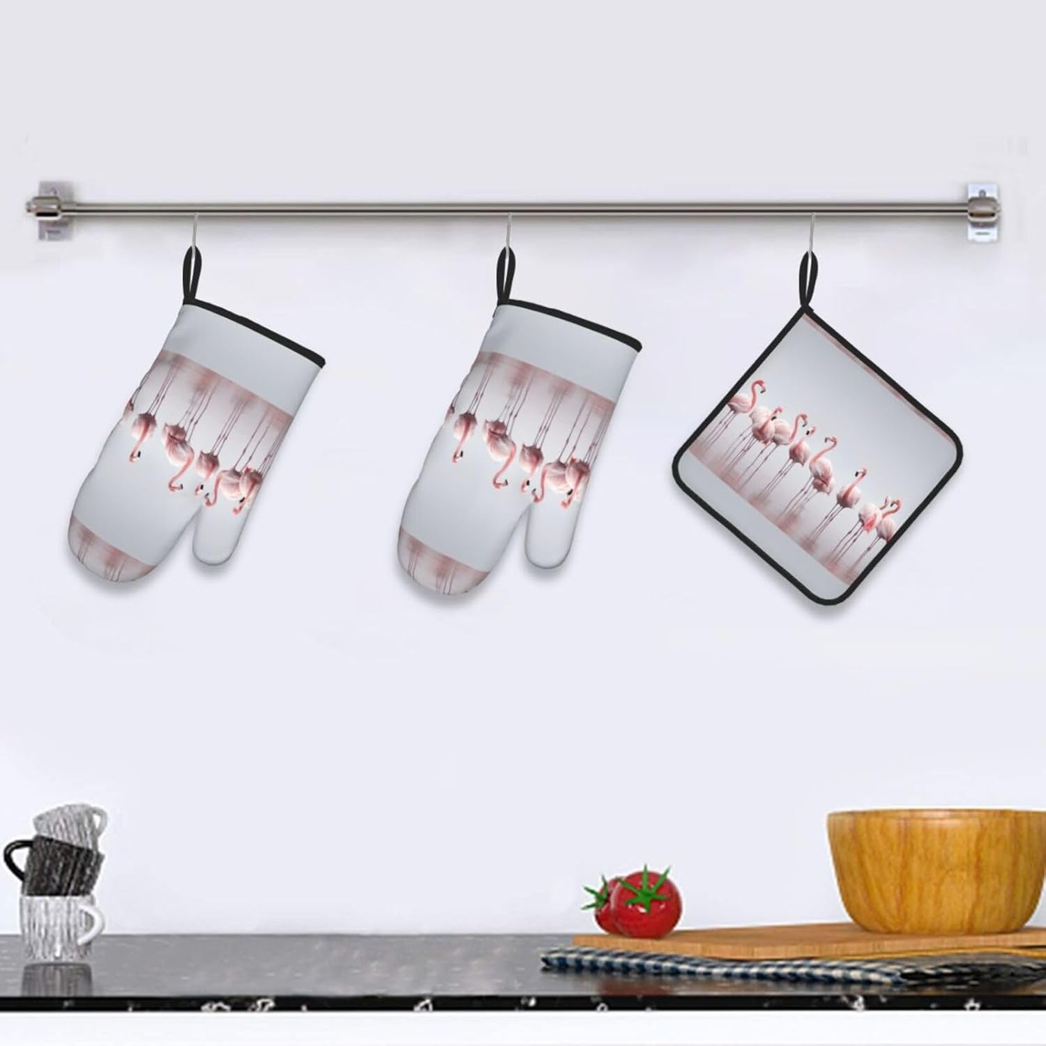 Flamingos on White Print Heat Resistant Microwave Gloves, Used for Baking, Cooking, and Fashion Kitchen Essentials