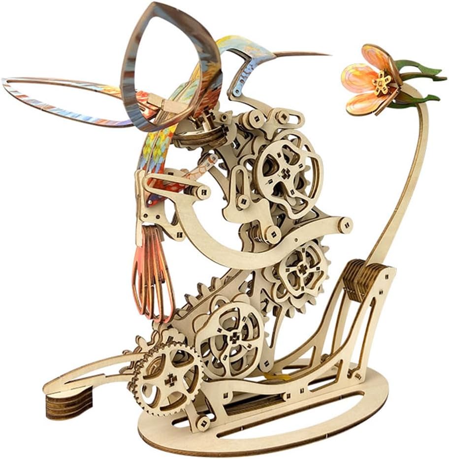 Wooden Bird Model, 3D Mechanical Colored Hummingbirfs Assembly Model, 200+pcs DIY Wooden Jigsaws Puzzle, DIY Crafts Ornament for Adult Teens, Type 2