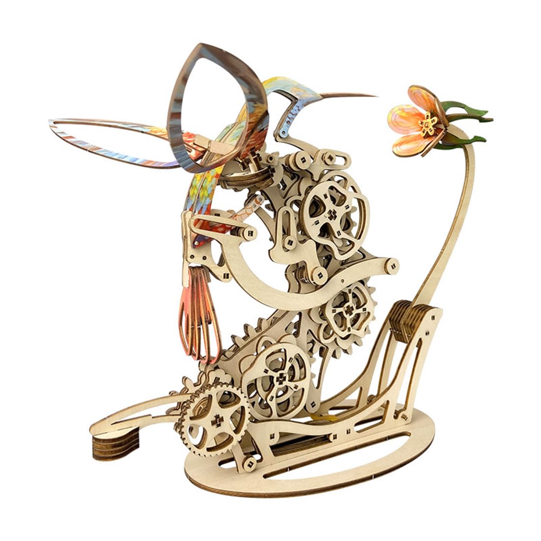 WANENGEDIY Kit di modellini 3D fai da te in legno colorato colibrì con trasmissione meccanica in legno, modello di animali, costruzione meccanica, kit artigianale per adulti e ragazzi, regali creativi