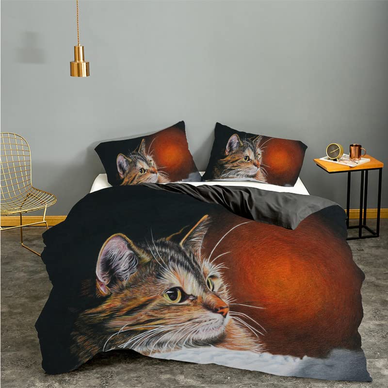 Housse de couette 240x260 chat marron avec fermeture éclair pour lit double