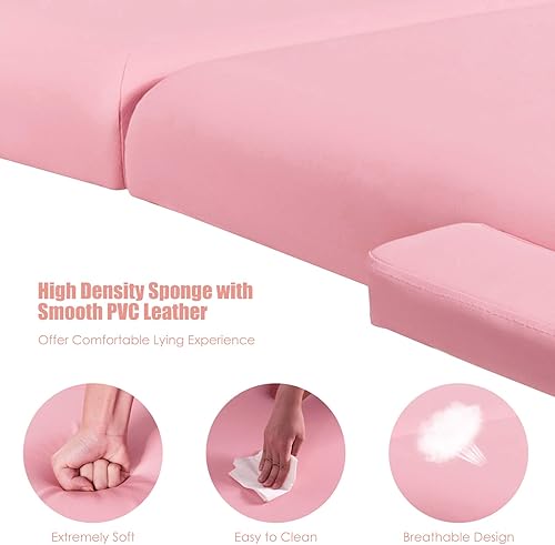 Miniatura 6 de Giantex Mesa de masaje portátil con pestañas, cama de masaje de 2 pliegues, cama de spa de altura ajustable con base facial y funda de transporte,