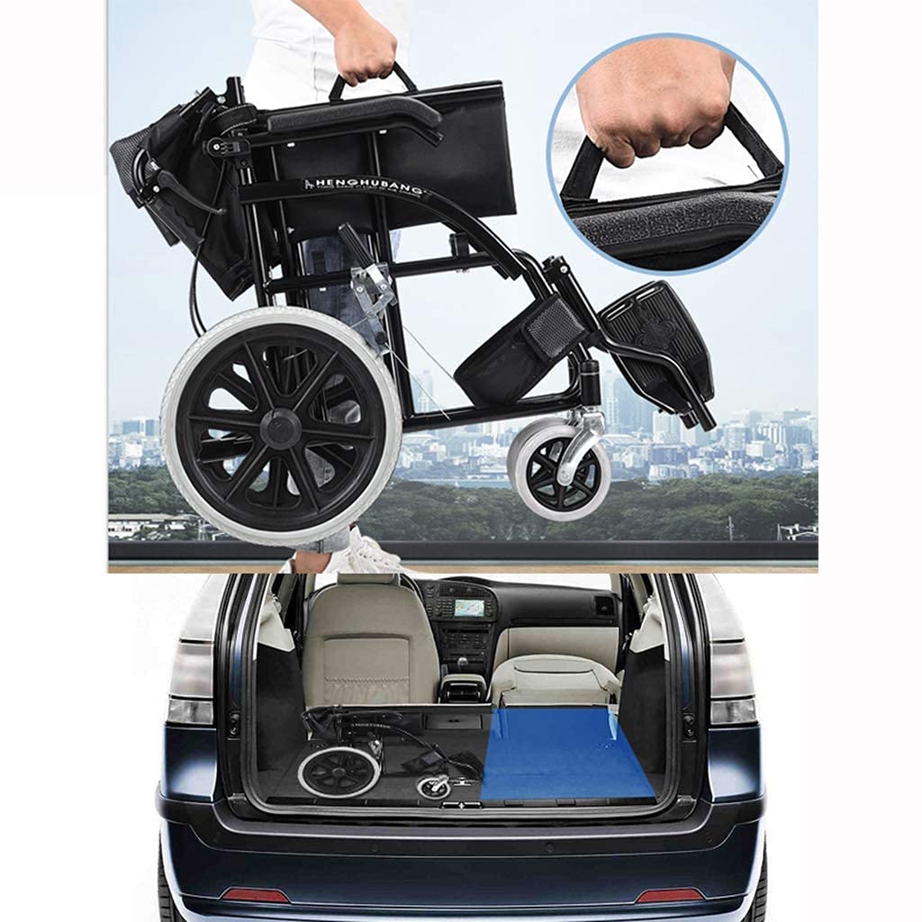 Sillas de Ruedas Plegables Ligeras Plegables con 4 Frenos reposabrazos abatibles a Prueba de pinchazos Silla de Viaje de tránsito portátil propulsada