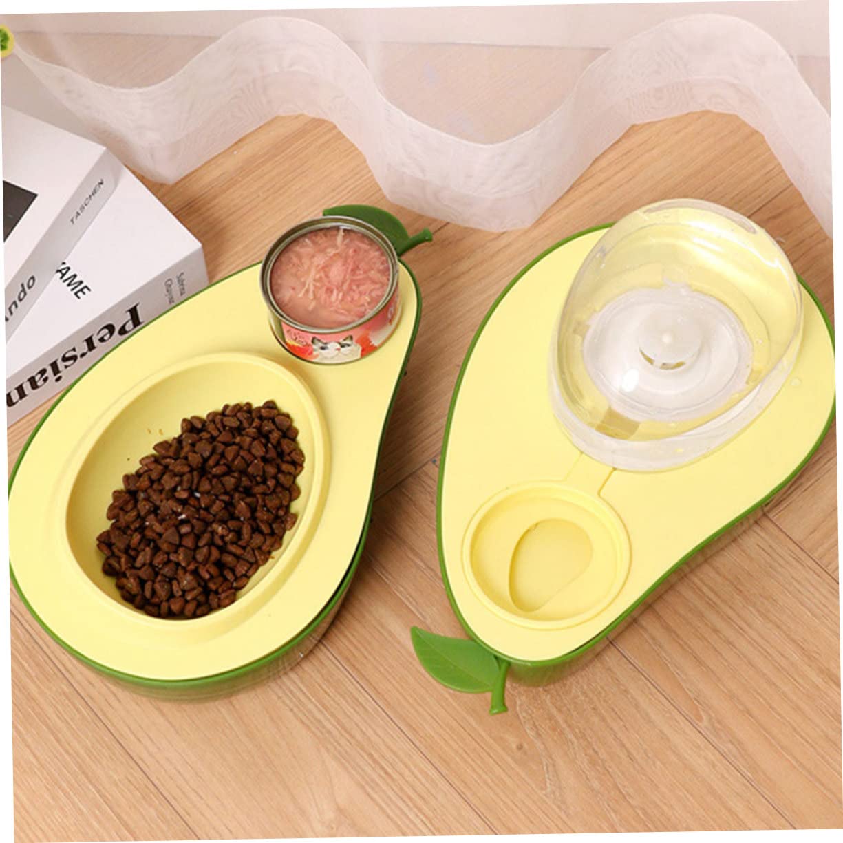 VANZACK Dispenser Cibo Gatto a Forma di Avocado Set da 2 Alimentazione Lenta Protezione Articolazioni Cucina Pet