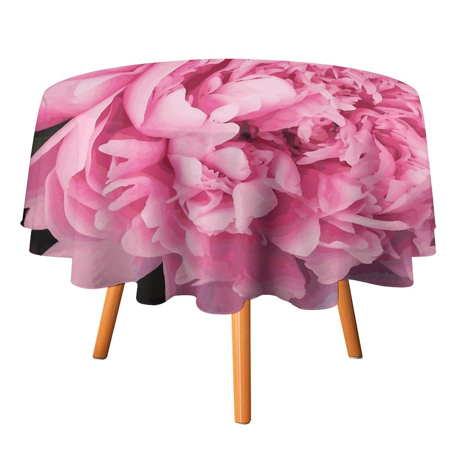 SMAZDFXX Pink Peony Tablecloth 50x50in Round Table Cloth Durable Polyester, Washable Stain Resistant Table Cover for Indoor Outdoor (Picnic, Dining, Party)