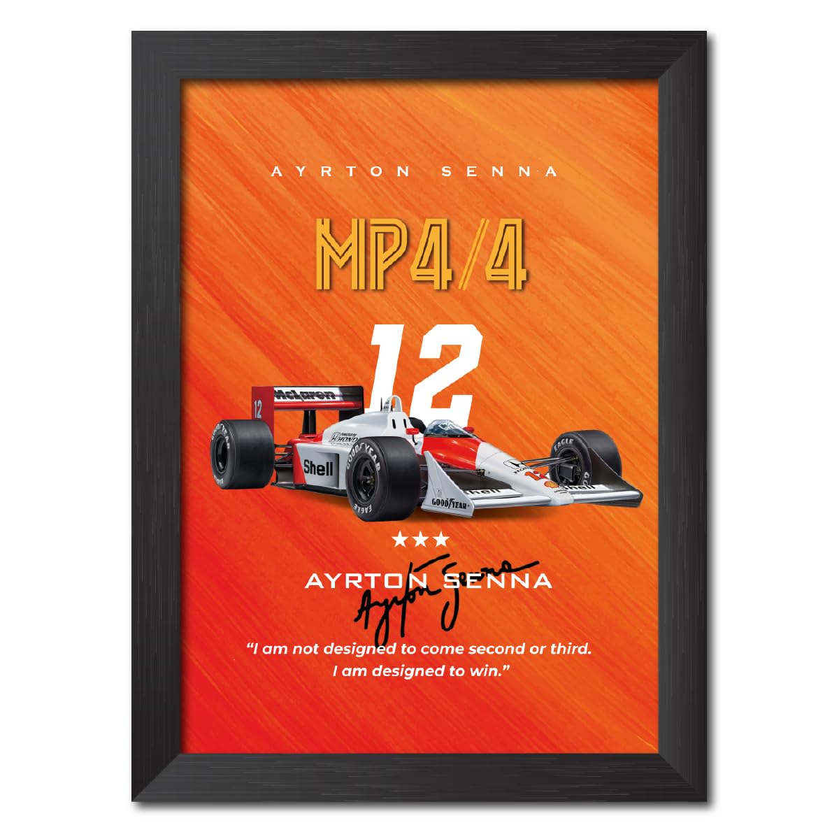 TenorArts Ayrton Senna Poster Frame F1 Racing Car MP4/4 Formula One Photo Framed Painting with Matt Finish Black Textures (12 inches x 9inches)