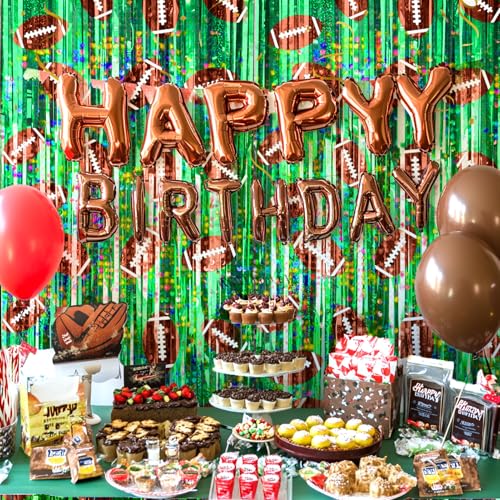 Image of 2 Packs Football Foil Fringe Curtain, Green Glitter Metallic Tinsel Backdrop for Birthday, Baby Shower, Super Bowl, Football Party Decorations Supplies