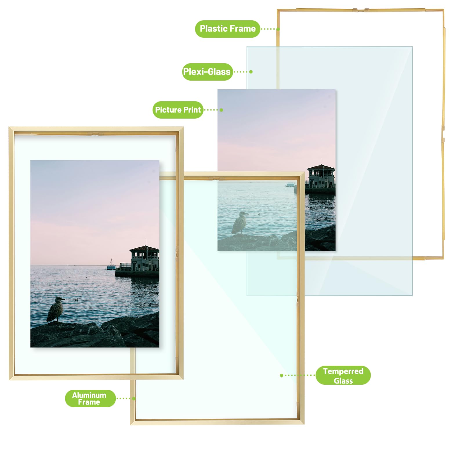 【セール中】クローム製　回転式ピクチャーフレーム PF0018 Amazon.com - Golden State Art, 12x18 Floating Frame, Gold