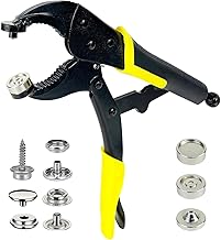 Press Tool, Metal Snap Buttons with 3 Dies and 40 Sets of Metal Snap Buttons with Magnetic Clamp for Diy Canvas Leather Boat Cover Replacement (Yellow)