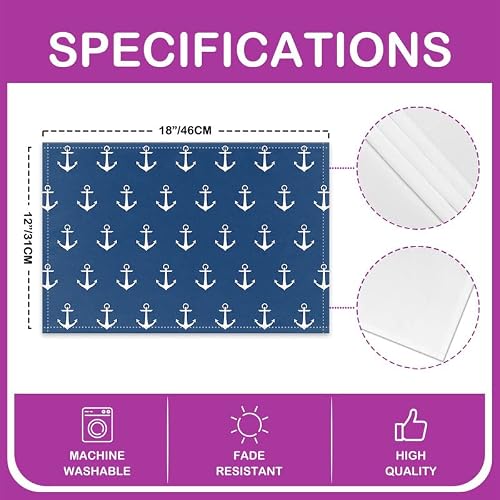 Jejeloiu Anchor Decor Placemats Table Mats, Nautical Themed Placemats For Dining Table Set Of 4, Ocean Sea Adventure Navy Blue Placemat Set Non-Slip Easy To Clean For Kitchen Dining Table 18"X12" #TOP3