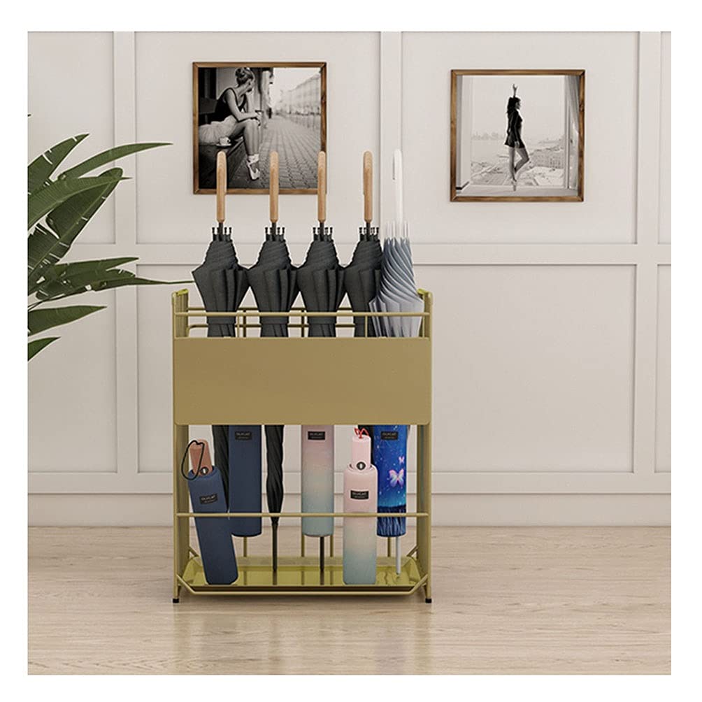 PXAMORTEL Metal Umbrella Holder Stand, Metal Umbrella Stand with Drip Tray Holds 20-30 Umbrellas Multicolor Multiple Sizes(Gold,51x36x60cm)