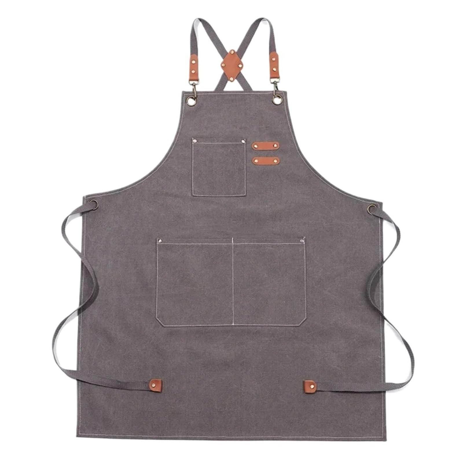 Delantales de Chef 2 uds for hombres y mujeres con bolsillos grandes, delantal trabajo ajustable resistente espalda cruzada lona algodón para Cocinar, Restaurante