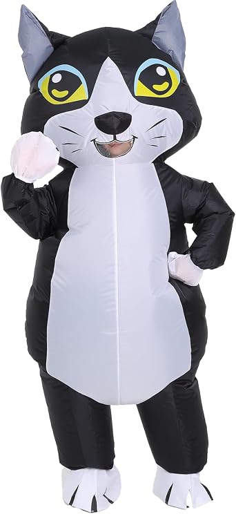 Inflatable Black Cat Costume for Adults, Full Body Blow Up Tuxedo Cat Suit, Funny Giant Cat Fancy Dress for Halloween Carnival Cosplay Party