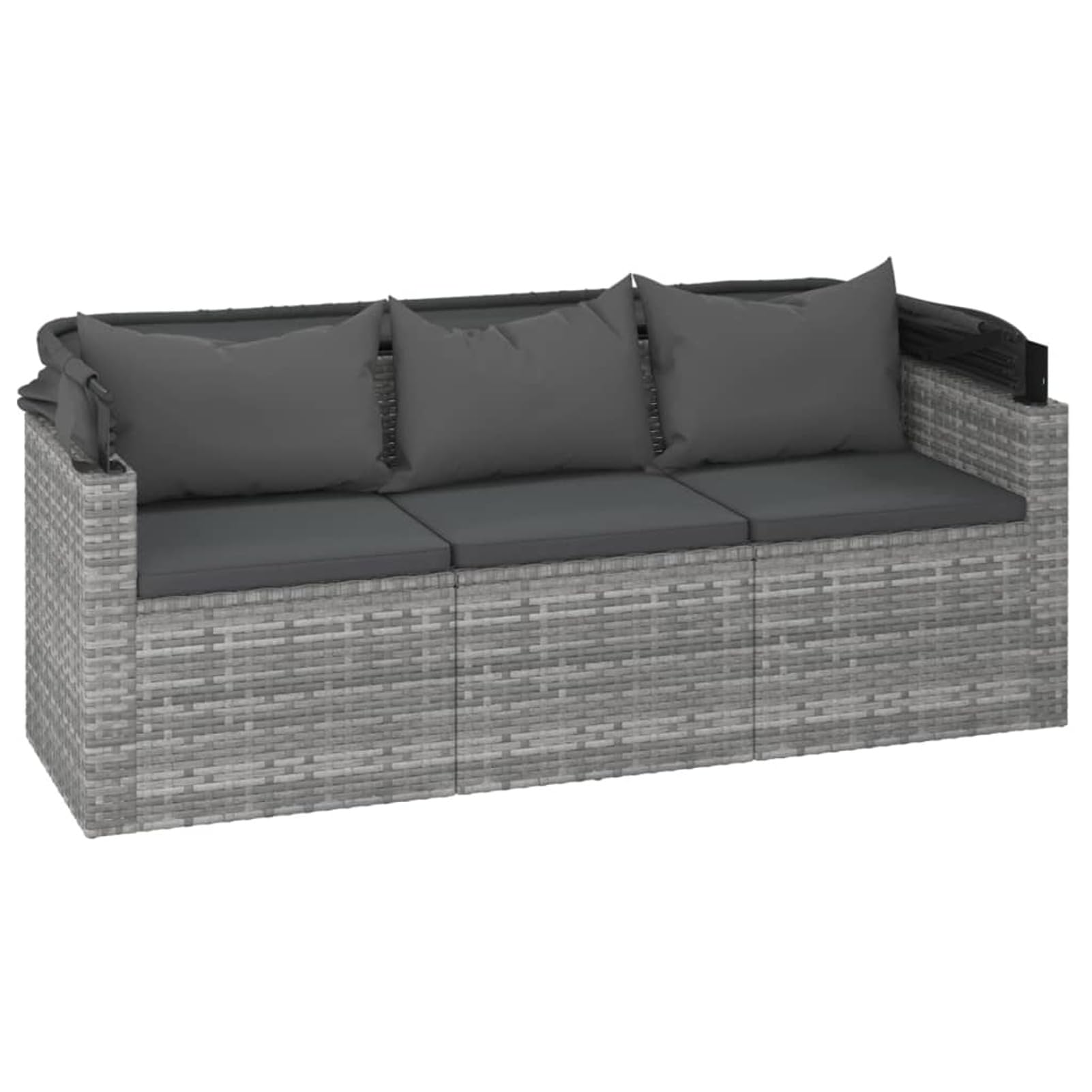 ZEYUAN Divano Giardino 3 Posti Tetto e Poggiapiedi Grigio Polyrattan,Divano da Giardino,Divanetto da Giardino Esterno-362335