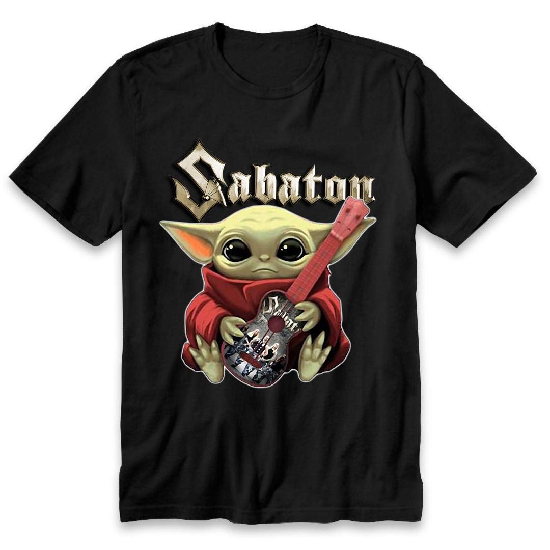Nangvangtee Shirt Baby Yoda Hug Sabaton Guitar###bl t-Shirt Black
