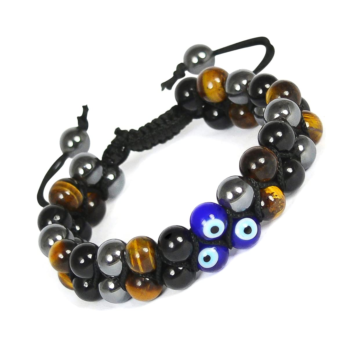 Reiki Crystal Products Triple Protection Black Obsidian with Evil Eye Macrame Nylon Cord Adjustable Wristband Double line Stone Bracelet (B0C53QWKHF) Amazon Price History, Amazon Price Tracker