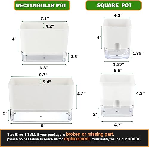 Miniatura 3 de Planterhoma Macetas de riego automático para plantas de interior de 4.3 pulgadas, 6 paquetes de macetas cuadradas de riego automático con orificio