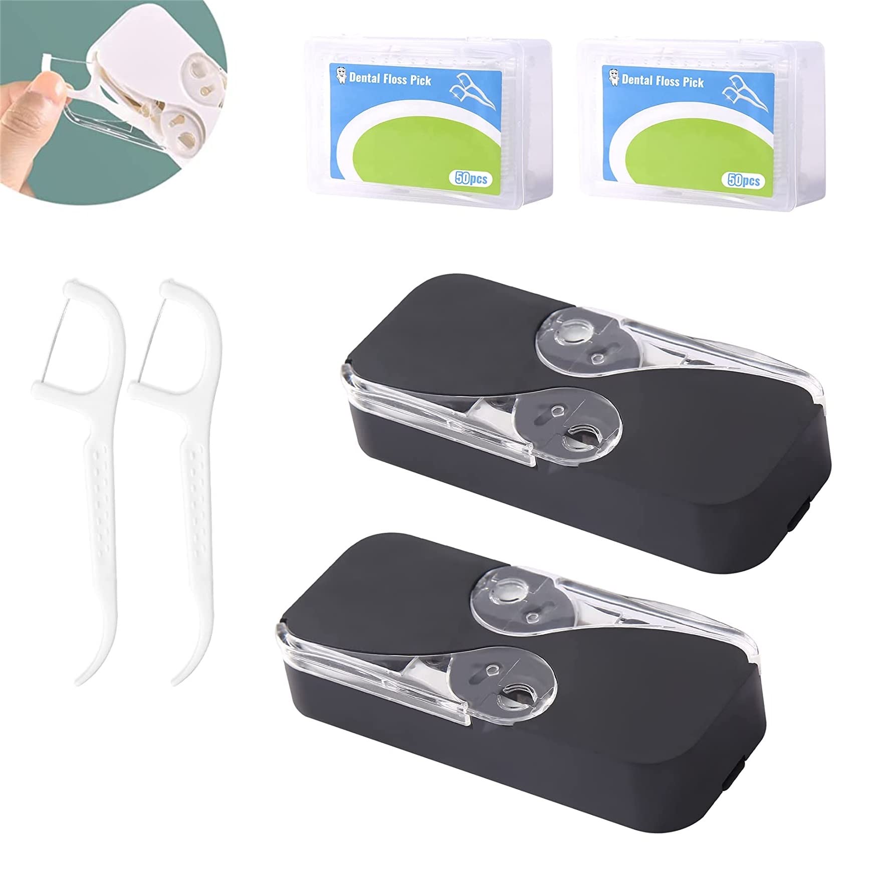 2PCS Portable Floss Dispenser with 24 100 Floss Sticks Floss Portable Case Upgraded Floss Dispenser Travel Floss Case