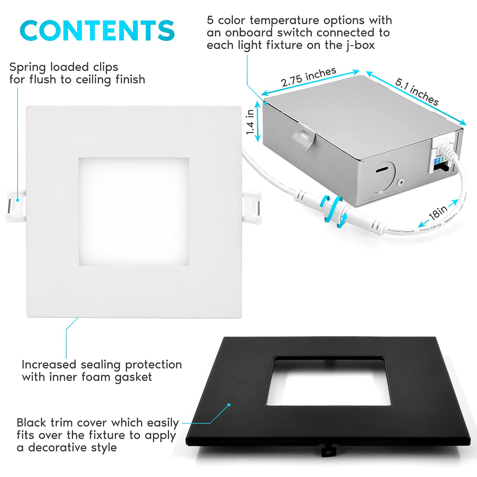 Luxrite 4" Ultra Thin LED Recessed Downlights 5 CCT 2700K-5000K 10W 750lm Dimmable Brushed Nickel 4-Pack, LR23756 LR23771-4PK