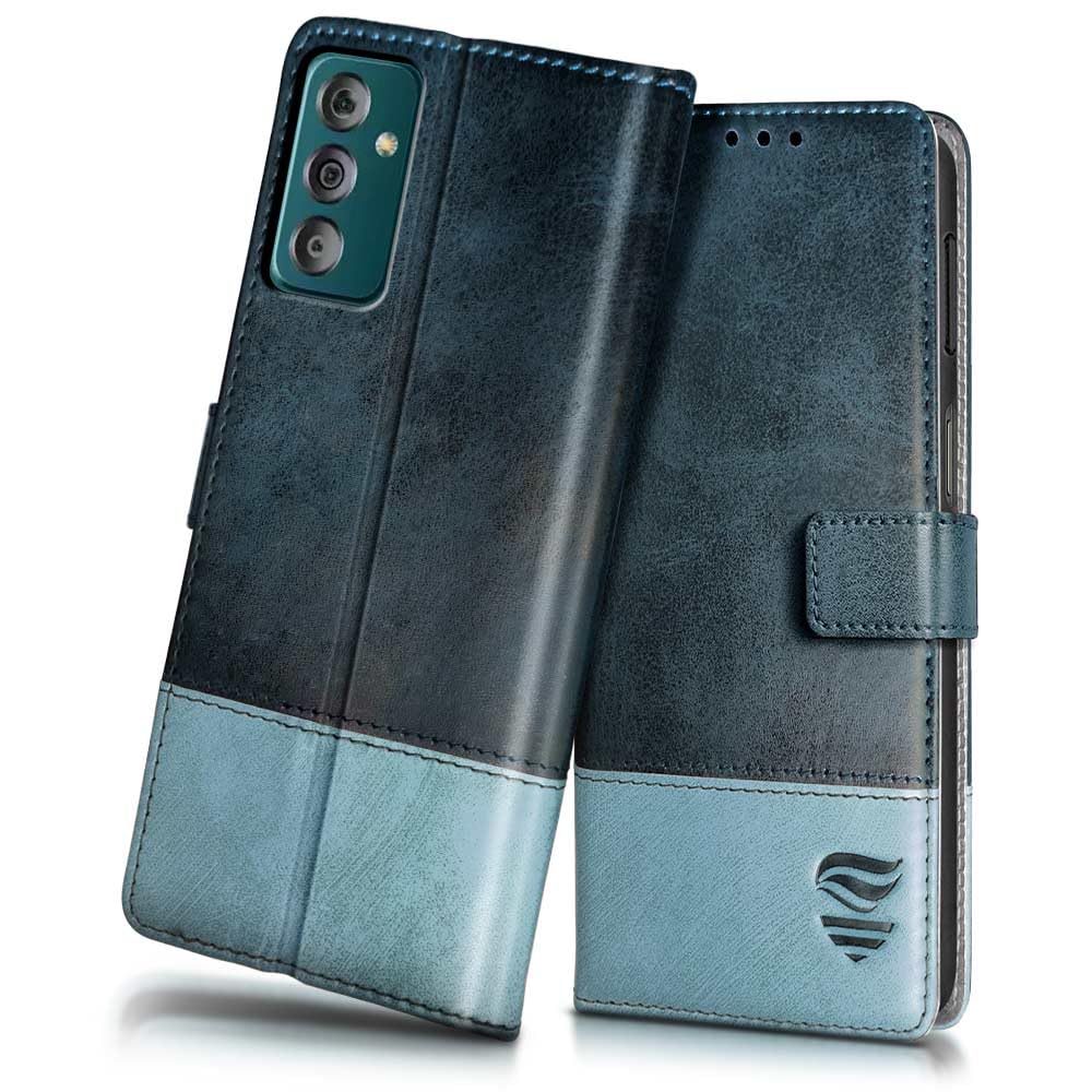 FLIPPED Vegan Leather Flip Cover for Samsung Galaxy F23 5G | Shockproof with TPU Bumper & Kickstand | Card & Cash Pocket| Magnetic Closure Wallet Case Cover (Hand Stitched, Blue with Aquamarine) (B0C8DM6ZVC) Amazon Price History, Amazon Price Tracker