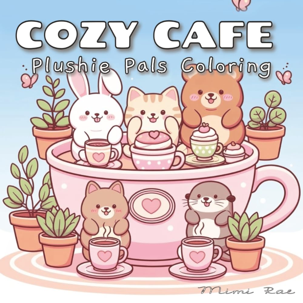 Cozy Cafe Plushie Pals Coloring: A Cute and Calming Coloring Book of Adorable Plushies, Sweet Treats, and Cozy Moments | 25 Whimsical Illustrations in