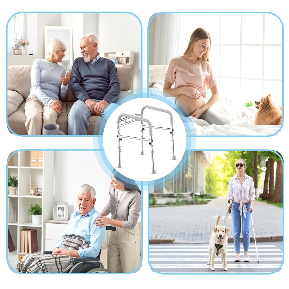 Maniglione WC Regolabile Omnidirezionale - Supporto Sicurezza Fisso con Braccioli，Telaio in Alluminio da Terra per Anziani & Disabili