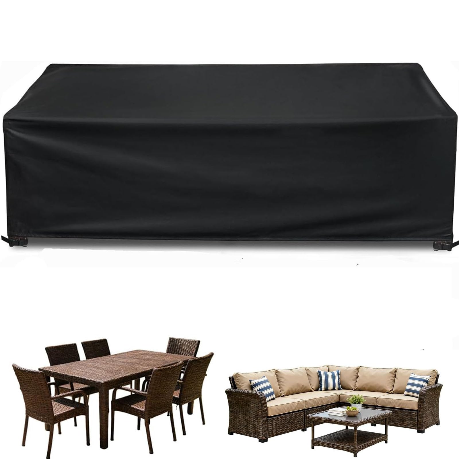 Gartentisch Schutzhülle 300x280x75cm Abdeckung für Gartenmöbel mit Wasserdicht Winddicht Anti UV mit 600D Oxford für Gartentisch Gewebe Schwarz Abdeckplane Gartenmöbel Schutzhülle