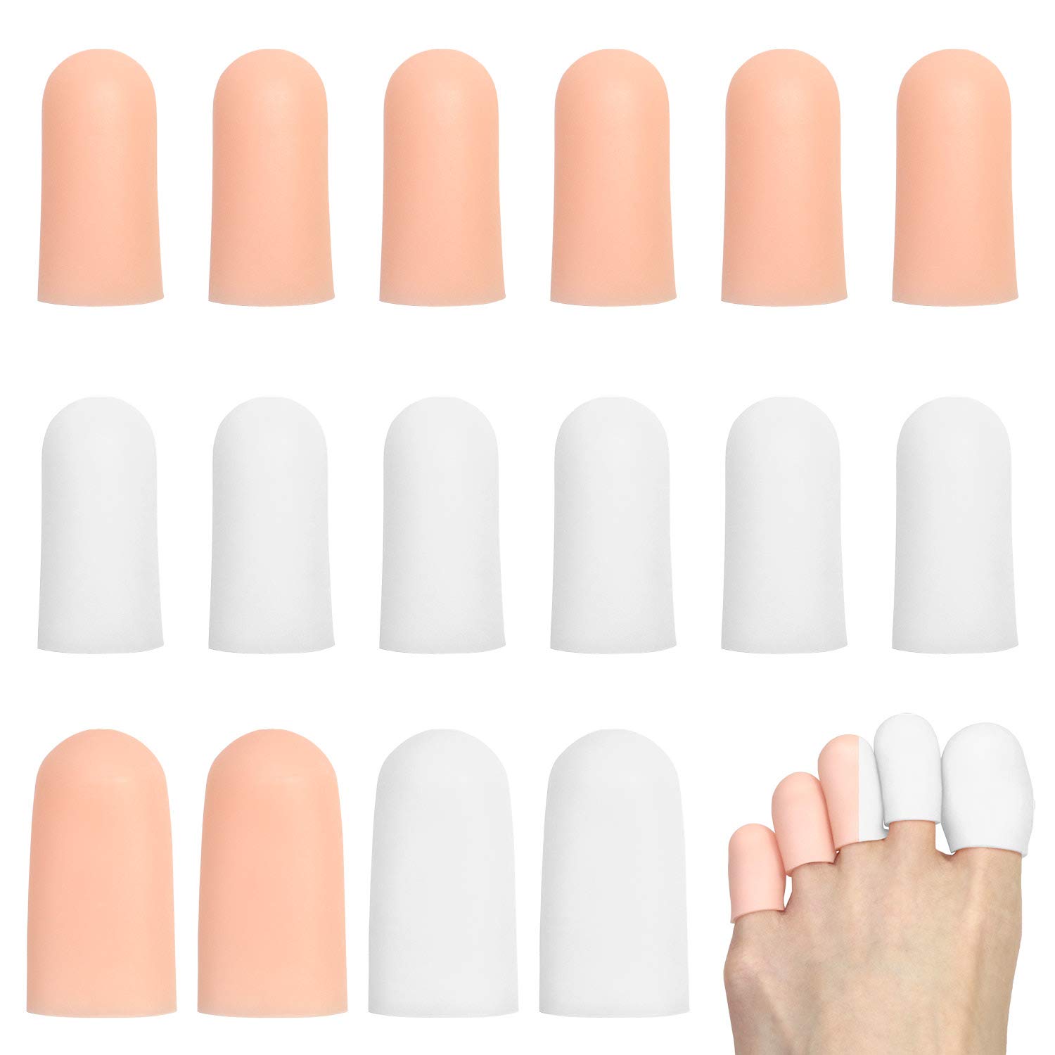 24 Pieces Gel Toe Cap Silicone Toe Protector Toe Guards to Cushion, Protect and Provide Relief from Corns, Blisters, Ingrown Toenails, Calluses, Hammer Toes (Combo (Small & Large), (White & Beige))
