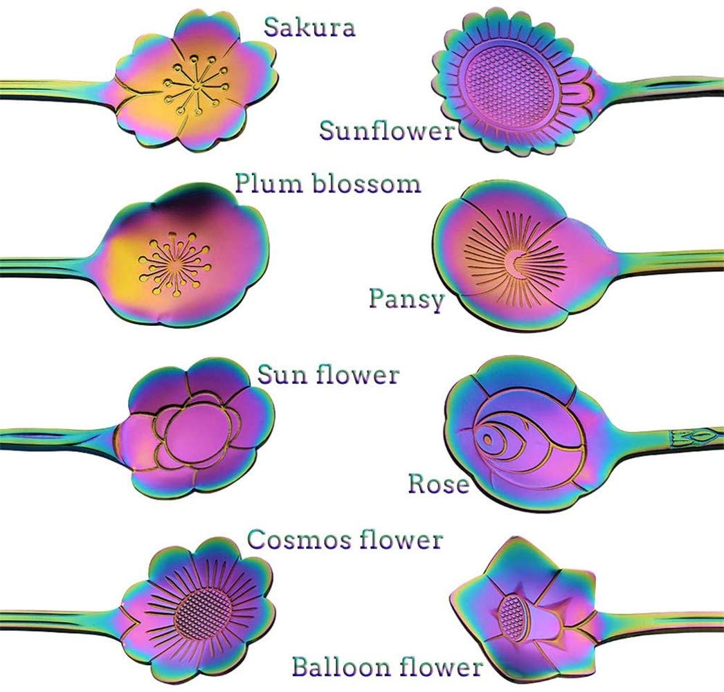 8 Pcs Flower Spoon Set Stainless Steel Coffee Dessert Mixing Spoon KItchen Supplies