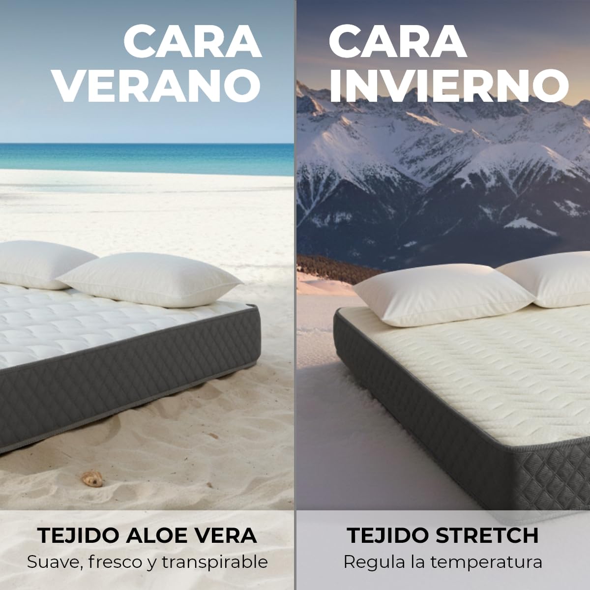 Don Descanso - Colchón 135x190 Viscoelastico Mulhacen DualSense, Altura ± 26cm. Multicapa con Núcleo GravityFoam, Firmeza Alta, Doble Cara Invierno/Verano, Transpirable. Fabricado en España, Gris - 3
