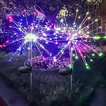 Deoxys Solar Garden Lights Solar Firework Lights Solar Powered String Light with 2 Lighting Modes Twinkling and Steady-ON for Garden, Patio, Yard, Flowerbed, Parties (Colorful) Pack of 2