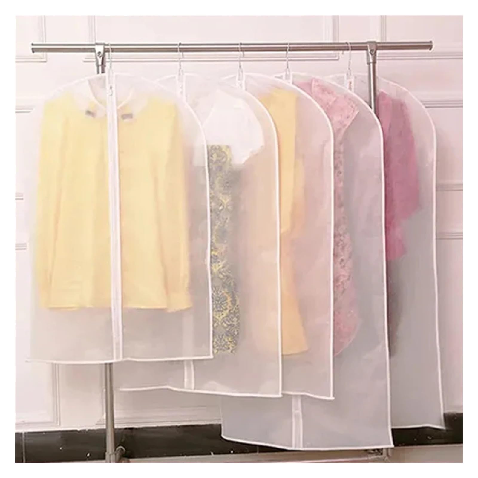 fundas para ropa 5 Pcs Business Suit Wrinkle-proof Dust-proof Bag Translucent Zipper Clothes Dust Cover ThickenedWardrobe Organizer(With zipper-5pcs,About 60x80cm)