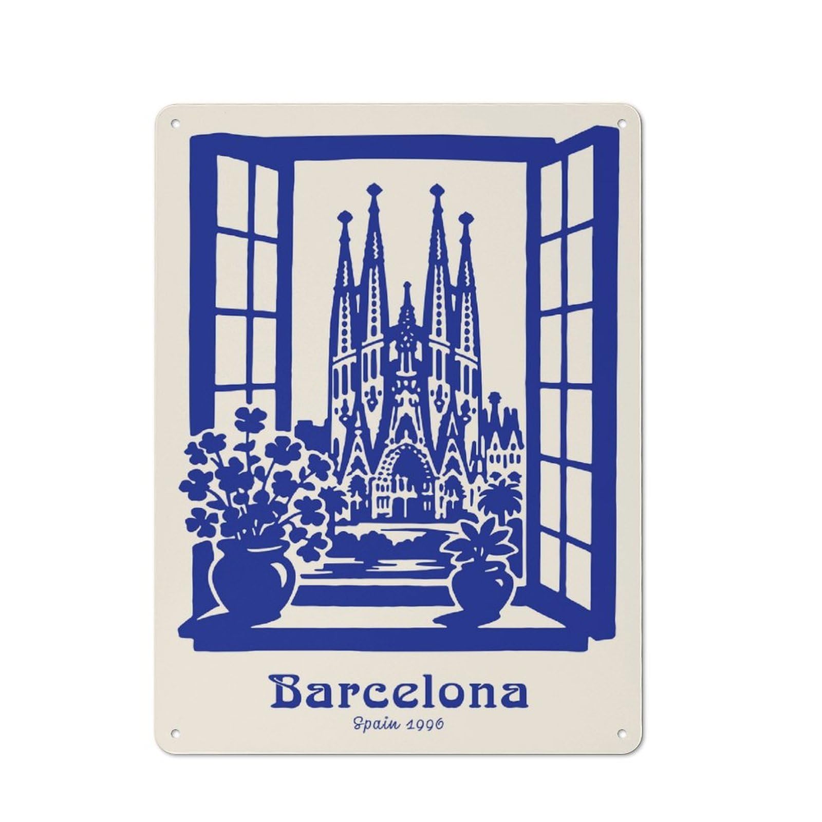 Junmoney Style-7 Barcelona, Spain 1906 Printed Metal Sign 40X30cm For Home Office Or Studio, A Housewarming Gift For Fans Of Vintage Interiors