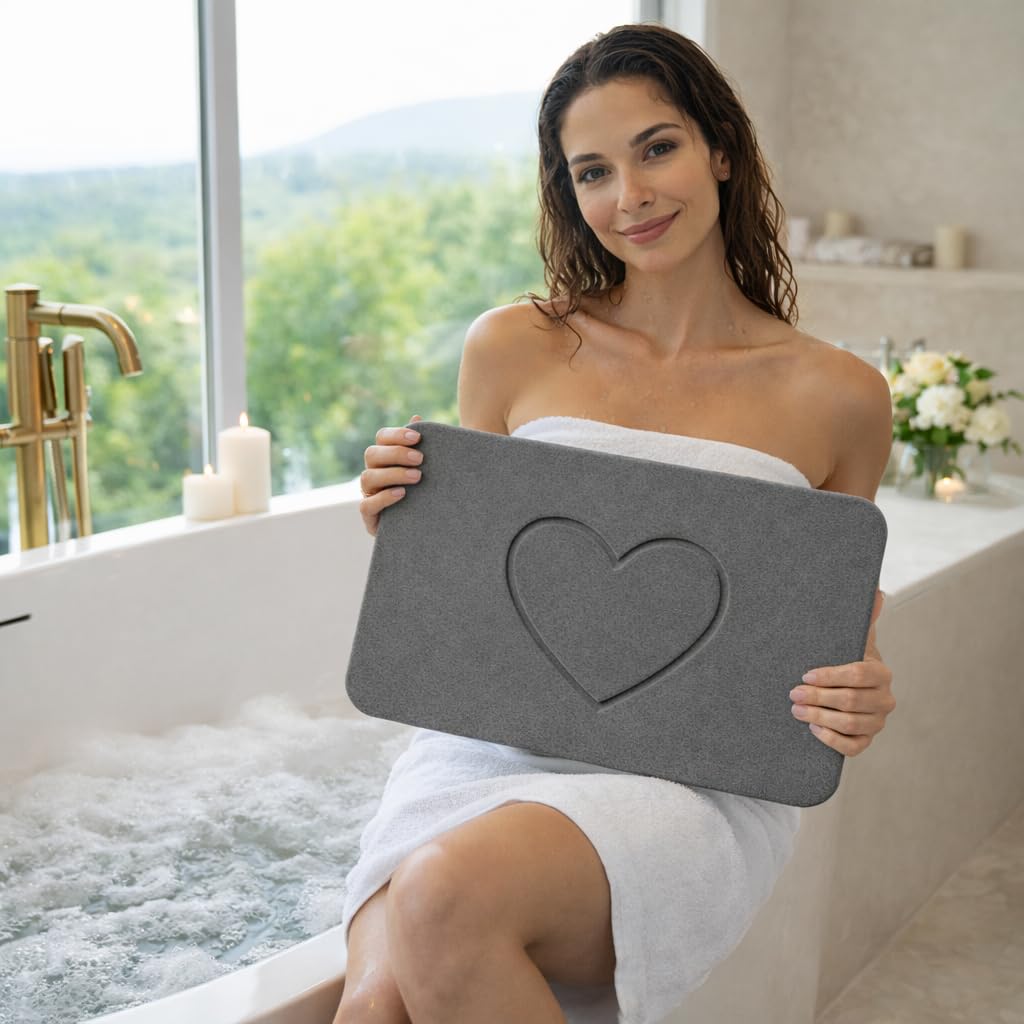 Alfombra Diatomita Baño Grande 75x45cm - Antideslizante y de Secado Rápido - Alta Absorción- Antimoho - Base de Goma y Lija, Alfombrilla Baño Diatomita - Color Gris