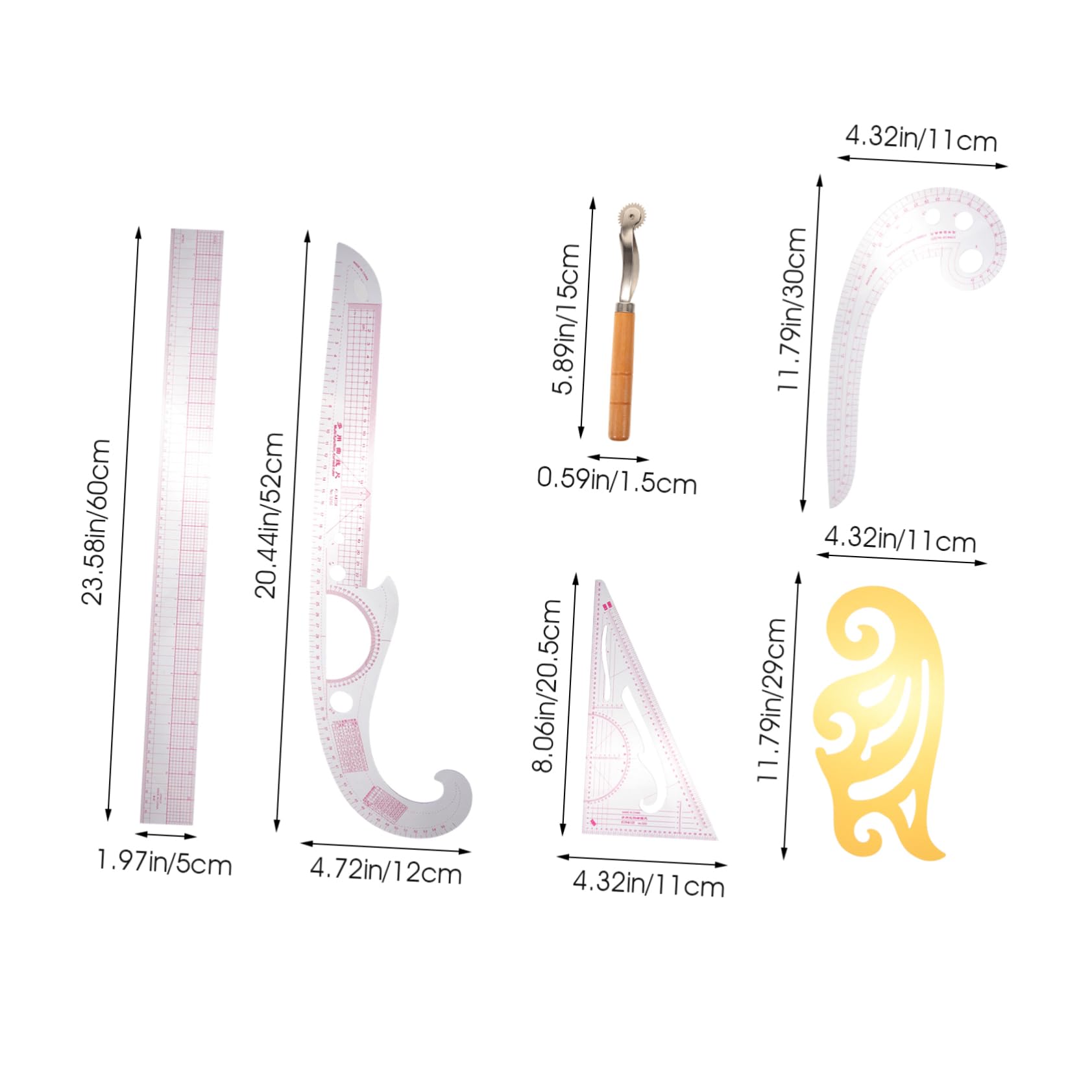 HOMSFOU 1Set Multi Functional Sewing Ruler French Curve Ruler for Pattern Making for Tailoring Drawing and Cutting Durable Materials with Scales